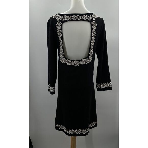 Free People Stretch Knit Backless Sheath Dress Embroidered Black Large Fitted - Picture 4 of 12